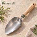 yhunseli™ Soilfold Stainless Steel Potting Scoop — Deep Garden Soil Scoop with Wood Handle for Potting Mix & Container Planting
