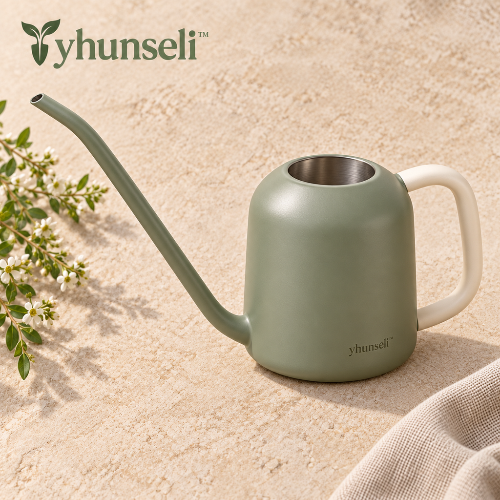 yhunseli™ Quietpour 32 fl oz Stainless Steel Watering Can — Long Spout Indoor Plant Waterer for Houseplants & Small Containers