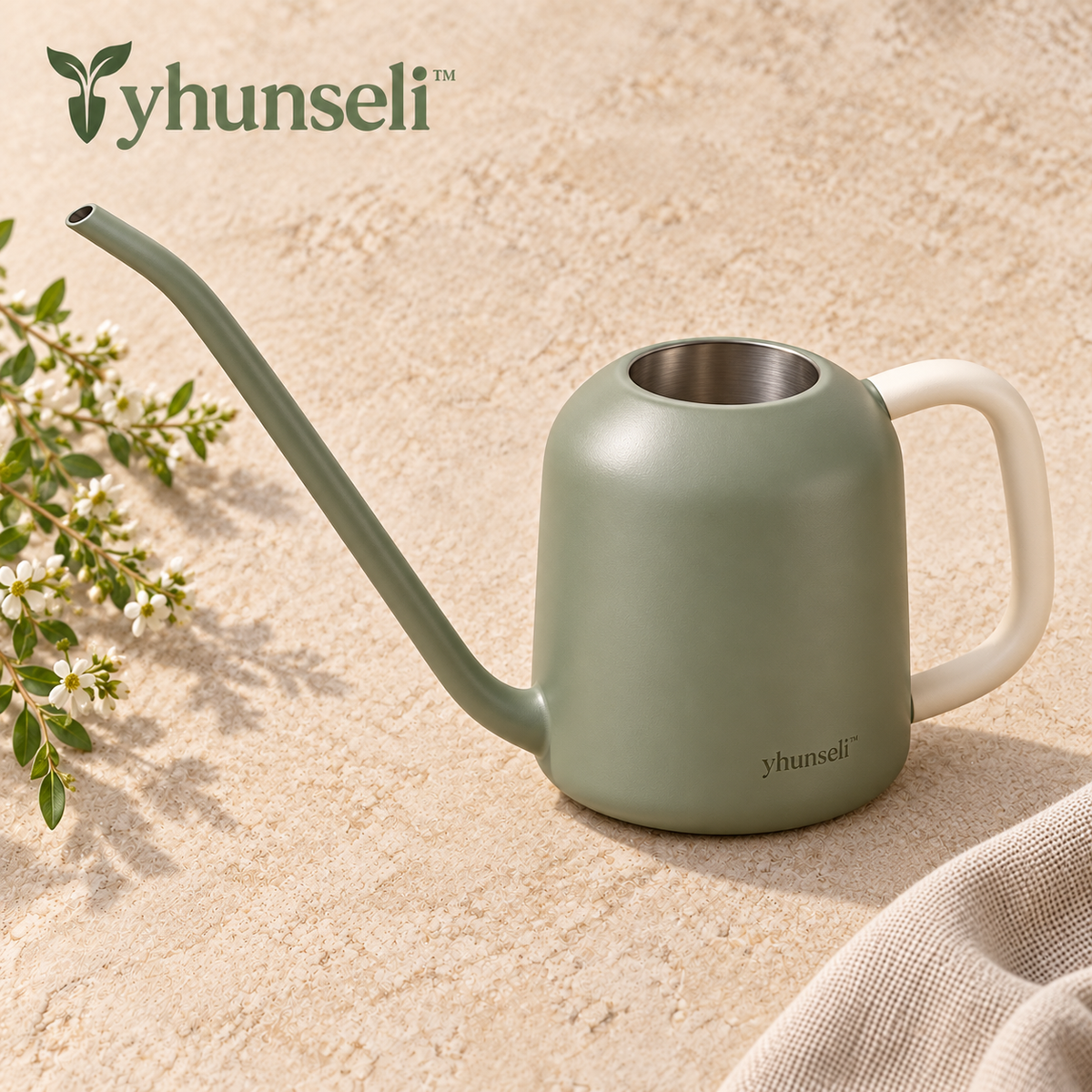 yhunseli™ Quietpour 32 fl oz Stainless Steel Watering Can — Long Spout Indoor Plant Waterer for Houseplants & Small Containers