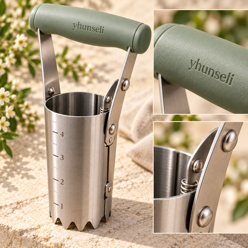 yhunseli™ Bloomwell Hand Bulb Planter — Manual Soil Plug Planting Tool with Depth Marks for Tulips, Daffodils & Garden Bulbs
