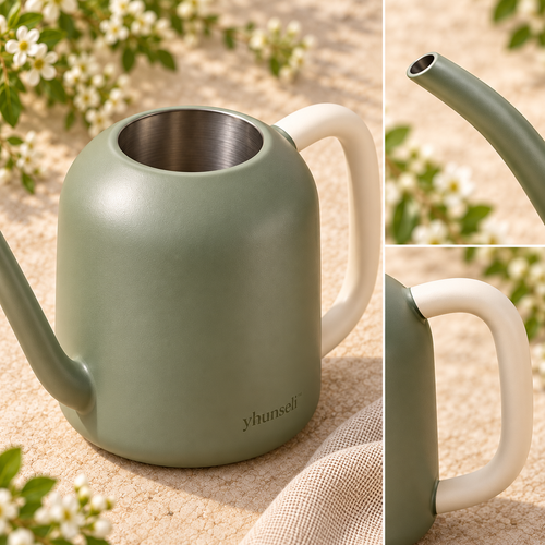 yhunseli™ Quietpour 32 fl oz Stainless Steel Watering Can — Long Spout Indoor Plant Waterer for Houseplants & Small Containers