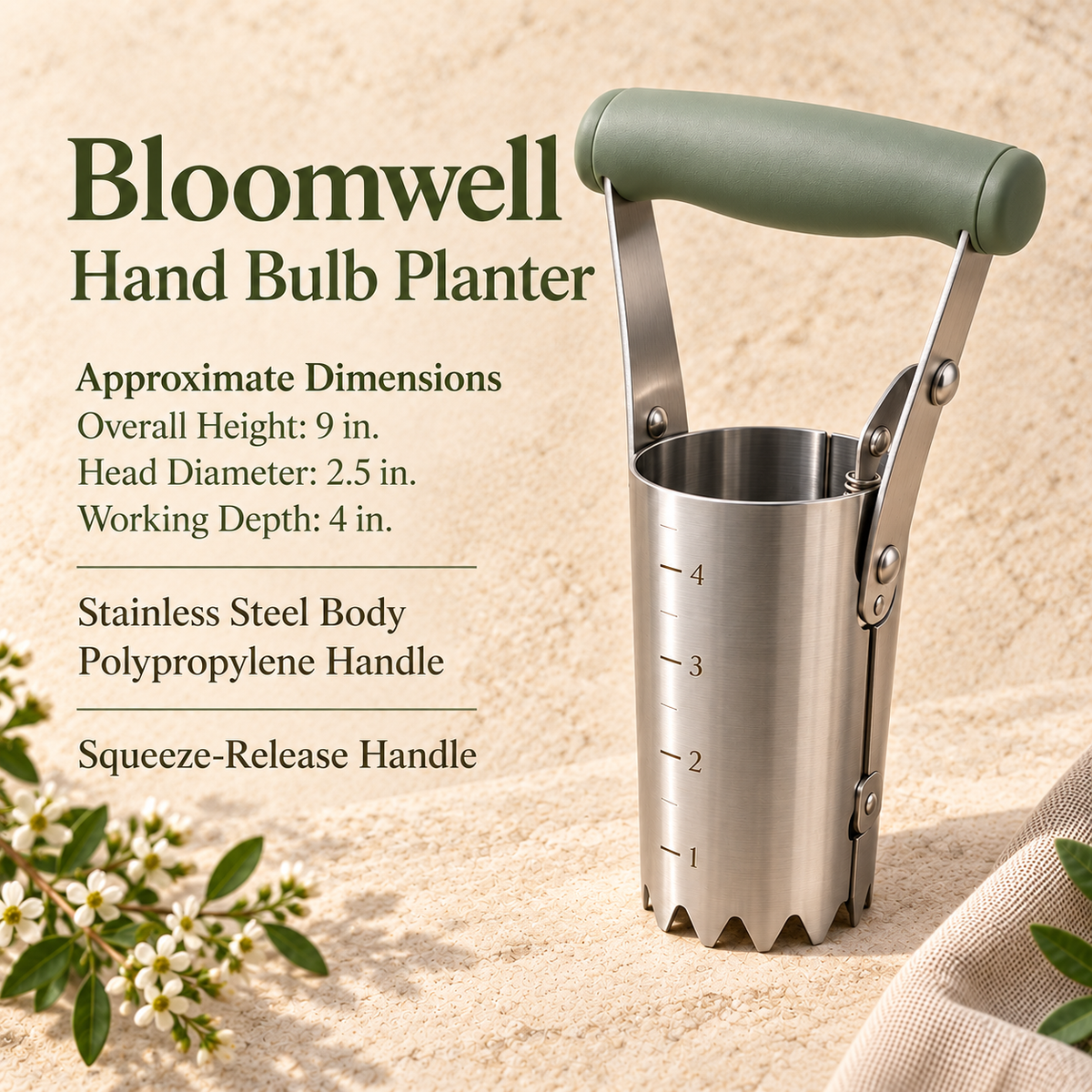yhunseli™ Bloomwell Hand Bulb Planter — Manual Soil Plug Planting Tool with Depth Marks for Tulips, Daffodils & Garden Bulbs