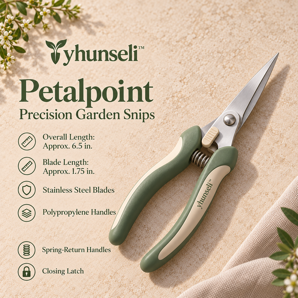 yhunseli™ Petalpoint Precision Garden Snips — Stainless Steel Flower Scissors for Deadheading, Herbs & Delicate Plant Trimming
