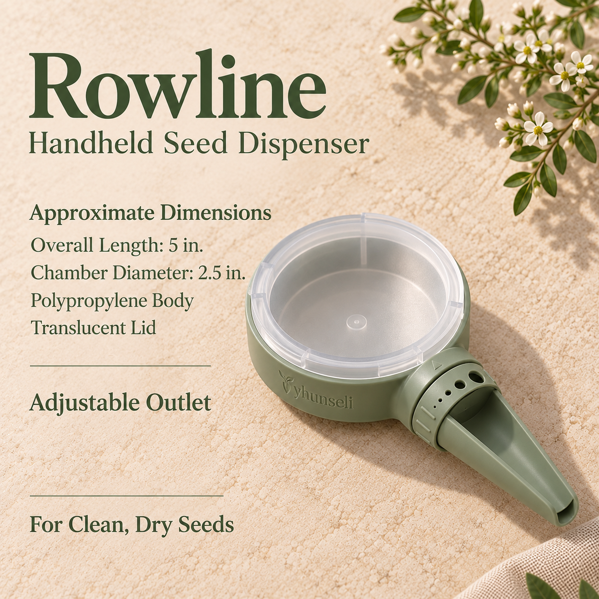 yhunseli™ Rowline Handheld Seed Dispenser — Adjustable Manual Seed Sowing Tool for Vegetable, Herb & Flower Seeds